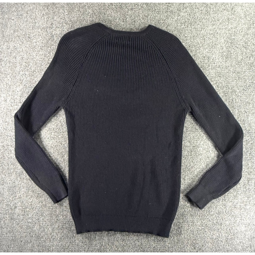 Zara Man Navy Blue Ribbed Knit 100% Fine Cotton Crewneck Sweater Mens Medium - Picture 2 of 5